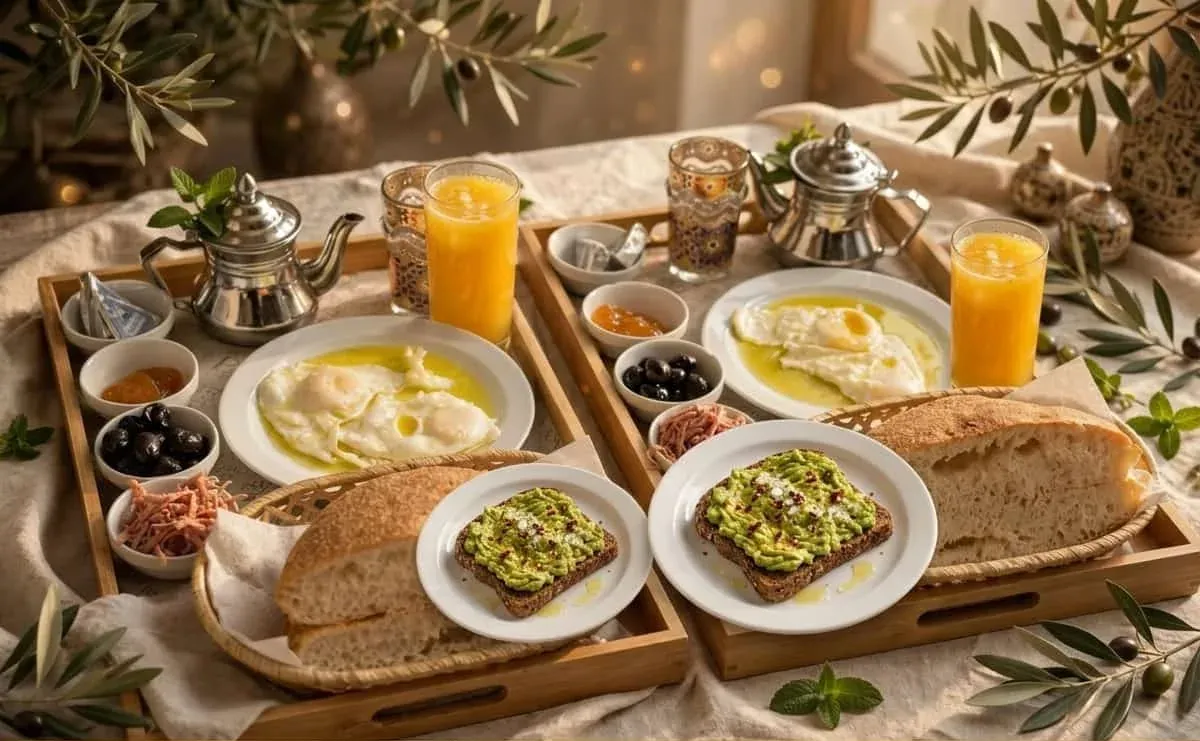 Desayuno tangerino con tostada de aguacate y huevos