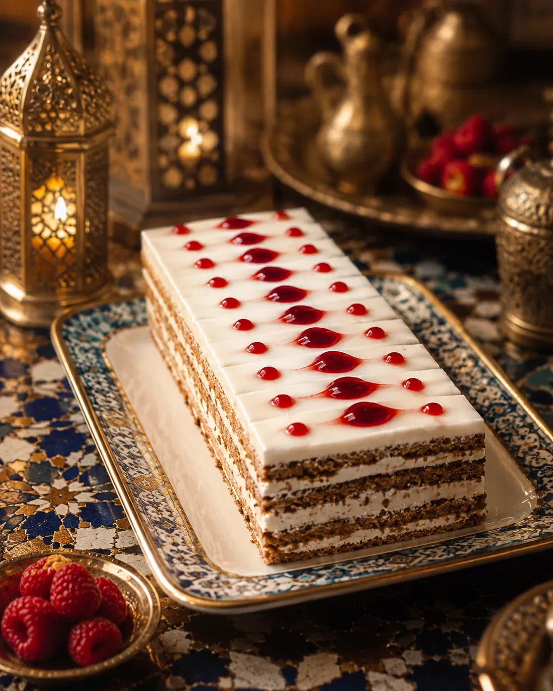 Tarta de crema con frambuesa